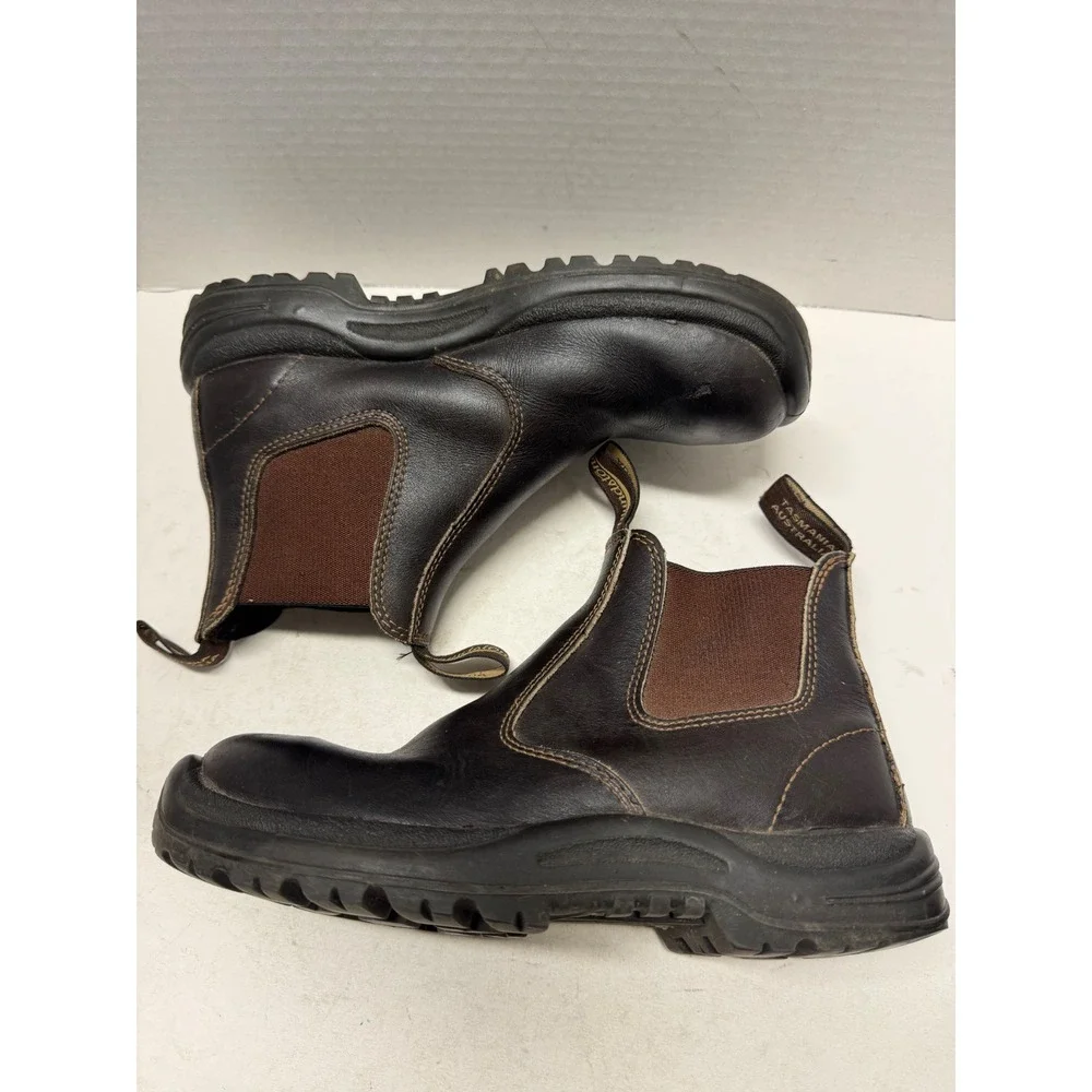 Blundstone 910 Steel Toe Leather Work Boots Dark Brown Chelsea Pull On AU 5 US 6